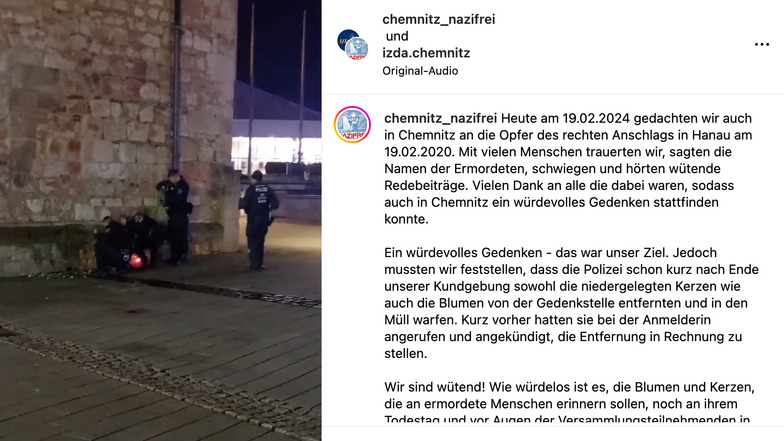 Polizei entfernt in Chemnitz Blumen für Opfer von Hanau und erntet Kritik