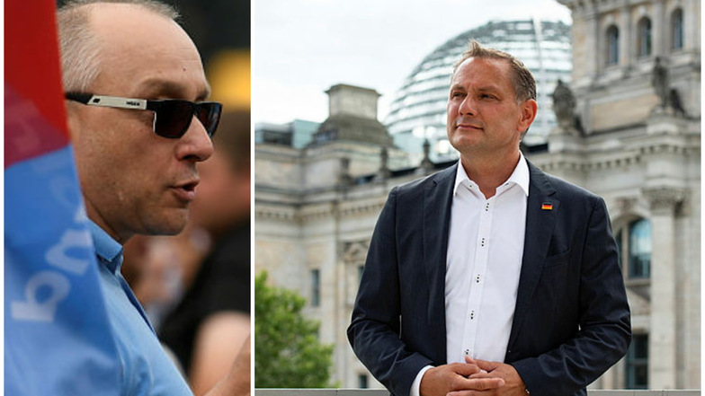 AfD-Bundessprecher Tino Chrupalla (rechts) vermeidet es, sich von Parteifreund Jens Maier zu distanzieren.