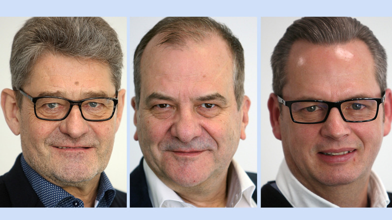Spitzenkandidat für die Kreistagswahl (Pirna II): Klaus-Peter Hanke; Spitzenkandidat für die Stadtratswahl: Thomas Gischke und Spitzenkandidat für die Kreistagswahl (Pirna I): Ralf Thiele.  (v.l.).