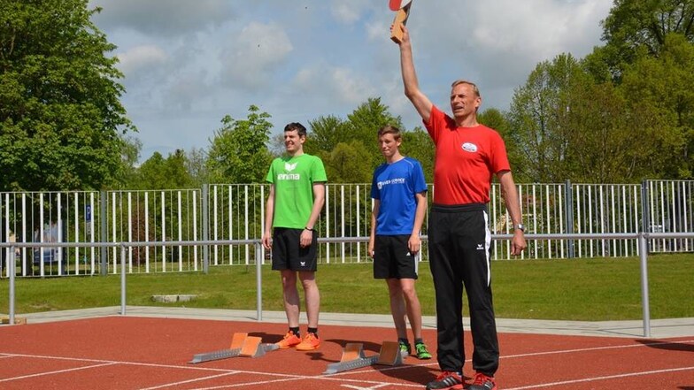 Achim Wünsche, Florian Brengel, Thomas Zumpe (Übungsleiter Leichtathletik)