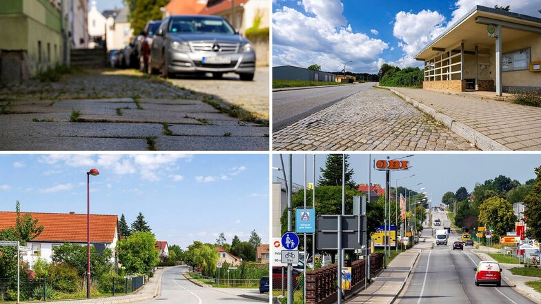 Die Bilder zeigen Kleinwelka (o.l.), Niederkaina (o.r.), Salzenforst (u.l.) und Stiebitz. Wie es in den Ortsteilen mit dem Fußverkehr weitergeht, entscheidet der Stadtrat Bautzen Ende August 2023.
