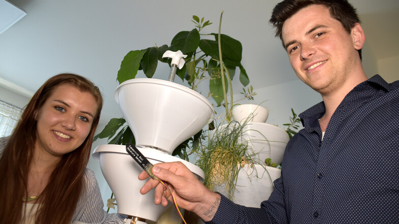 Wie es ohne grünen Daumen grünt, haben sich Marlen Walther und Pawel Nestorowicz (r.) ausgedacht. Ihr vollautomatisches Bewässerungssystem ist bald zu haben.