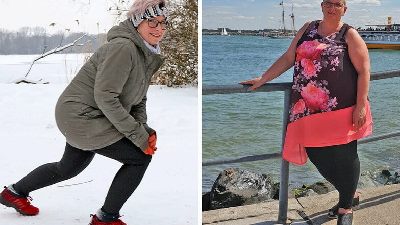 40 Kilo liegen zwischen dem Foto heute und vor anderthalb Jahren (rechts). Brita Kießling kann sich ein Leben ohne Sport nicht mehr vorstellen.