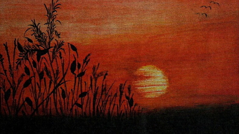 Der Sonnenuntergang von Hilde Riesner, 18x13 Zentimeter, Öl/Leinwand, Mindestgebot: 20 Euro