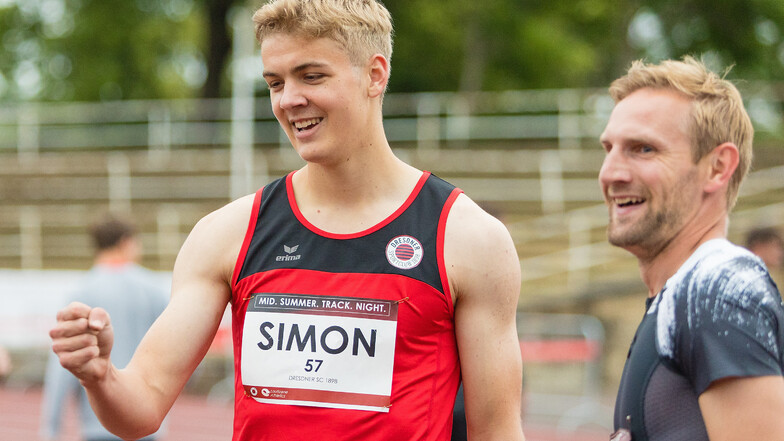 Der Sieger über die 100 Meter heißt Simon Wulff und kommt vom Dresdner SC. Rechts EM-Medaillengewinner Lucas Jakubczyk.