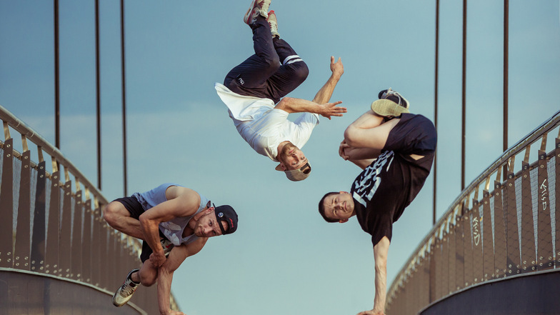 Dresdner Breakdance-Formation „The Saxonz“ bestehend aus Rehmi, Kellox und Rossi.