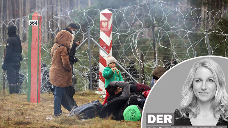 Migranten haben sich in der Nähe der weißrussisch-polnischen Grenze versammelt und ruhen dort aus.