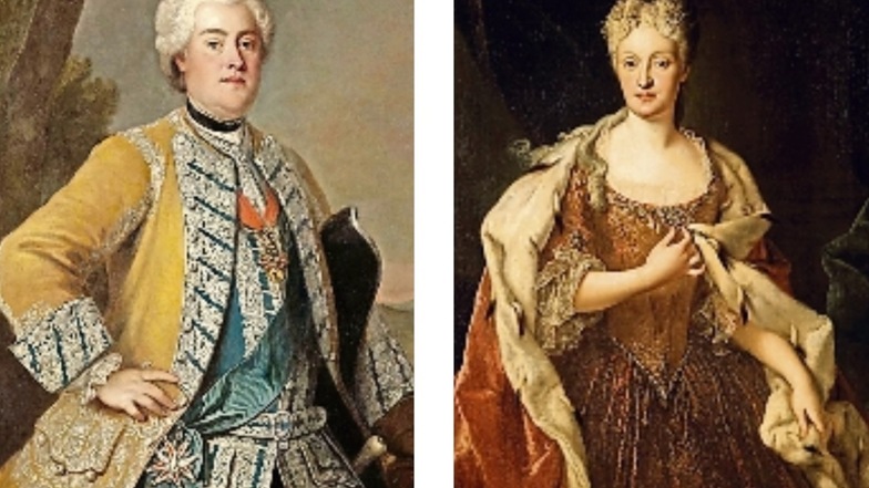 Louis de Silvestre porträtierte um 1730 den Kurprinzen Friedrich August von Sachsen und kurz nach der Hochzeit 1719 dessen Gemahlin Maria Josepha. 