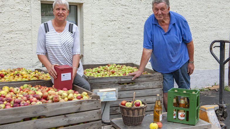 Regina und Helfried Beylich betreuen den Obstlohntausch und sind Sammelstelle in Reinersdorf für die Max Wustlich Fruchtsaftkelterei