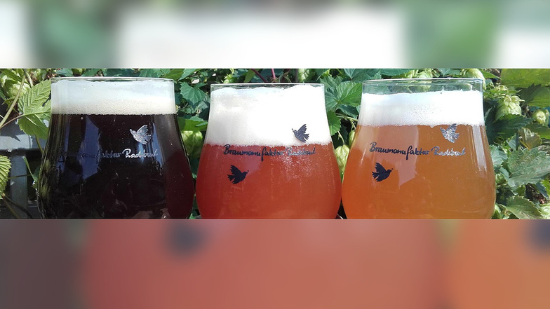 Diese drei Biere in Schwarz, Rot, Gold stellt die kleine Brauerei in Berlin vor. Außerdem eine Fusion aus Biergewürz und Traubenmost.