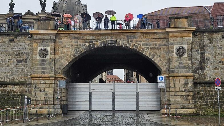 Das Hochwasserschutztor an der Münzgasse ist geschlossen.