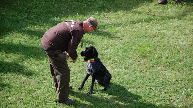 Bei der Vorführung von Jagdhunden  zeigte auch Henry Henker, was sein Hund gelernt hat.