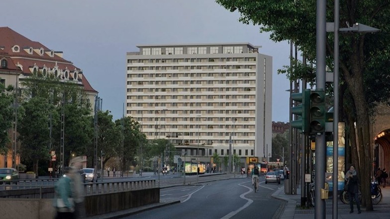 So soll das Hochhaus am Pirnaischen Platz nach dem geplanten Umbau durch die Heftol Group aussehen, wie sie es auf ihrer Internetseite zeigt.