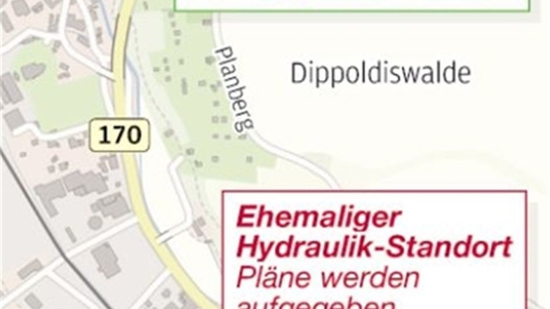 Die Karte zeigt den Standort des jetzigen und des früher geplanten Rewes.