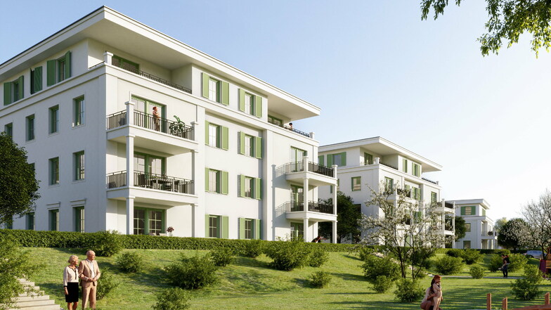 Neues Wohnprojekt Sandsteingärten: rund 100 Wohnungen, verteilt auf mehrere Häuser.