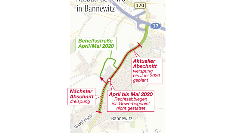 Bis Juni ist der vierspurige Ausbau der B 170 abgeschlossen. Wann die Arbeiten bis zur Kreuzung Windbergstraße weitergehen, ist noch unklar.