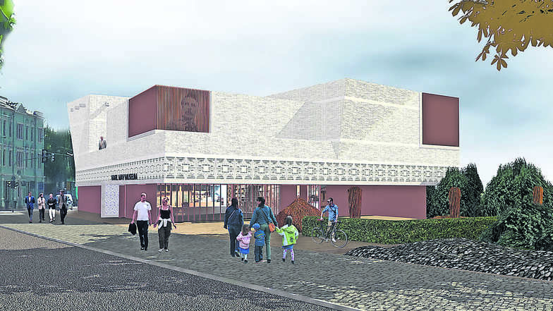 So kann der Neubau fürs Karl-May-Museum mit dem Eingang Meißner Straße aussehen – Blick aus Osten.