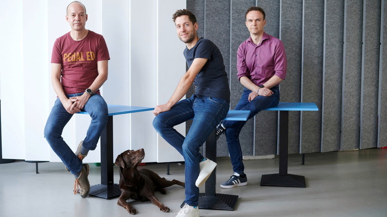 Lutz Gerlach, Martin Böhringer und Frank Wolf (v. l.) sind die Gründer von Staffbase – und die diesjährigen "Unternehmer des Jahres in Sachsen".