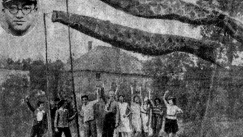 Vor der Rosentalschule flatterten einst japanische Karpfenfischflaggen im Wind, wie hier in einem Zeitungsausschnitt ist auch Eiichi Doi zu sehen.