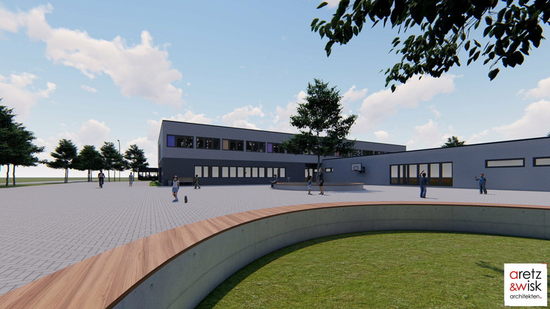 Das Freie Gymnasium Weinböhla - hier die Schulgebäude - wird auch über eine Drei-Feld-Sporthalle verfügen, die auch den Vereinen der Gemeinde offen stehen soll.