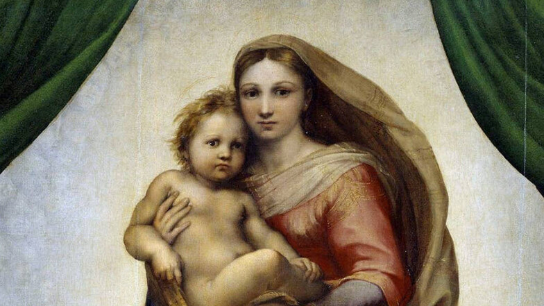 Die Sixtinische Madonna, gemalt 1512 (Ausschnitt). Am 1. März 1754 traf das Gemälde in Dresden ein.