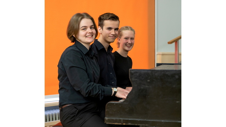 Judith Schmiedchen, Dominik Adam und Rebekka Richter (von links) sind Nachwuchskünstler der Musikschule Döbeln. Am 19. Juni können Musikliebhaber das Können der drei bei einem Konzert im Roßweiner Rathaussaal genießen.