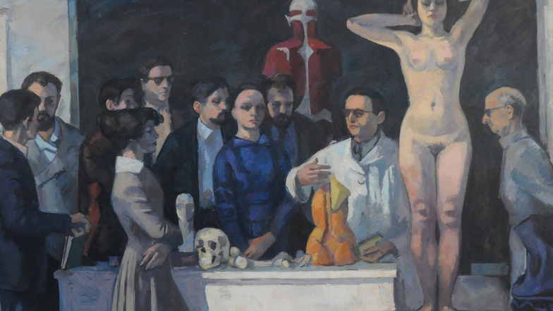Mit dem großformatigen Gemälde „Anatomie Dr. Bammes“ schloss Walter Pomikalko 1959 sein Studium in Dresden ab. Es dürfte eine Reminiszenz an Rembrandts berühmtes Gemälde „Die Anatomie des Dr. Tulp“ sein.