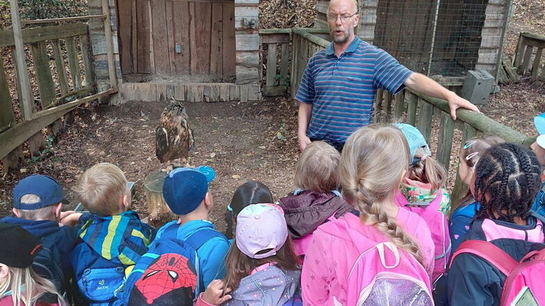 Heiko Drechsler führt viele Kindergruppen durch den Tierpark Meißen.
