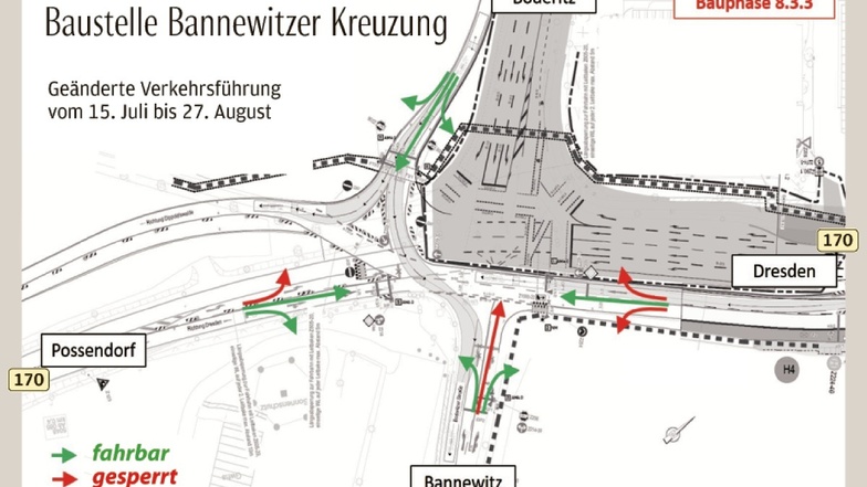 Auf diese Ausschilderungen müssen Autofahrer an der Kreuzung B 170/Boderitzer Straße jetzt achten.