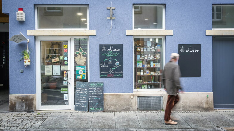 Etwas versteckt in der Böhmischen Straße ist Dresdens "ältester" Unverpacktladen, das Lose, zu finden. Heute gibt es vier verpackungsfreie Läden in der Landeshauptstadt.