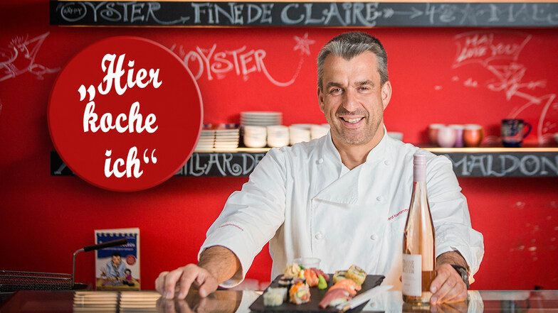 Koch Gerd Kastenmeier mit Sushi in seinem Sushirestaurant im Taschenbergpalais. In der Serie "Hier koche ich" stellen wir Dresdner Köche vor - und bieten ein Rezept zum Nachkochen an.
