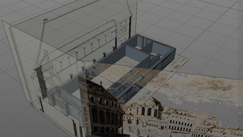 Mit Informationen aus historischen Gemälden, wie hier zum Ballhaus, fütterten die Forscher ihre 3D-Modellierungsprogramm am Computer.