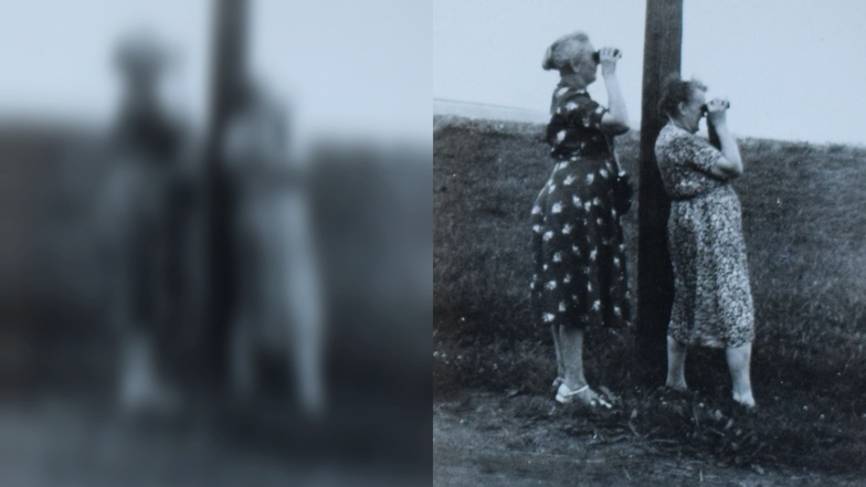 Nach der Vertreibung aus dem Zittauer Zipfel war den meisten Menschen der Weg in die Heimat versperrt. Es blieb der Blick aus der Ferne. Die Aufnahme zeigt Lina Jähne und eine Frau Weder Ende der 1950er Jahre.