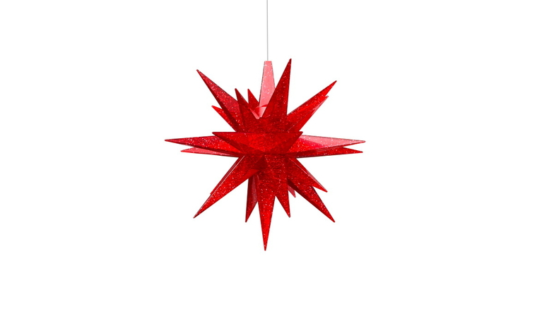 Der 13-Zentimeter-Stern ist dieses Jahr in glitzerndem Rot gehalten.