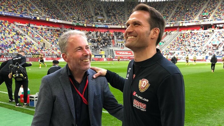 Dynamos Geschäftsführer Jürgen Wehlend begleitet die Mannschaft um Coach Capretti in Düsseldorf. Zuletzt befand er sich nach einem Herzinfarkt in einer Reha.