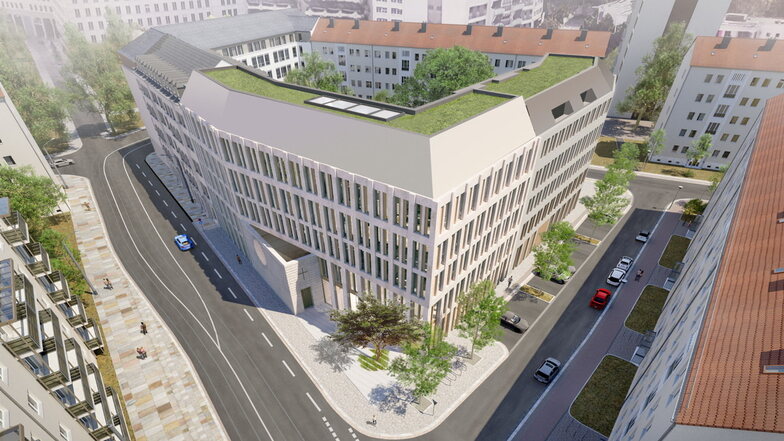 So soll der Neubau an der Ecke von Schweriner und Ermischstraße aussehen. Ende 2024 könnte er fertig sein und bezogen werden.
