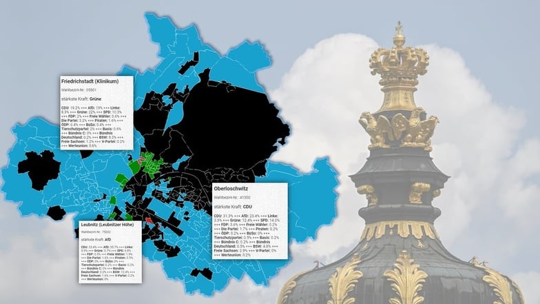 Wie hat Ihre Nachbarschaft bei der Landtagswahl in Dresden gewählt? Unsere interaktive Grafik zeigt, welche Parteien in welchem Wahlbezirk als Gewinner hervorgingen.