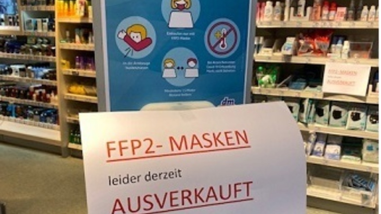 In einer Dresdner DM-Filiale gibt es keine Masken mehr.