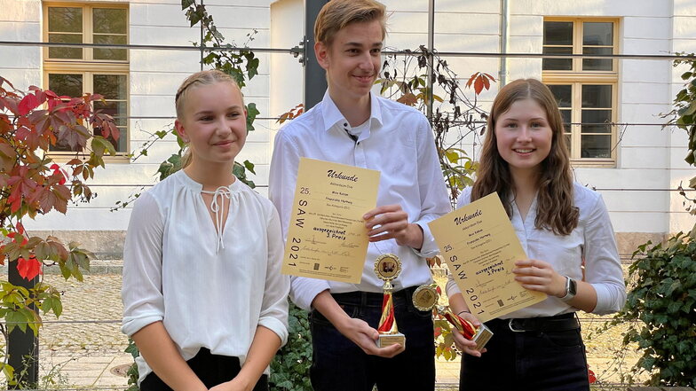Lene Zahn, Max Koban und Franziska Hertwig haben beim Sächsischen Akkordeon-Wettbewerb ausgezeichnet abgeschnitten.
