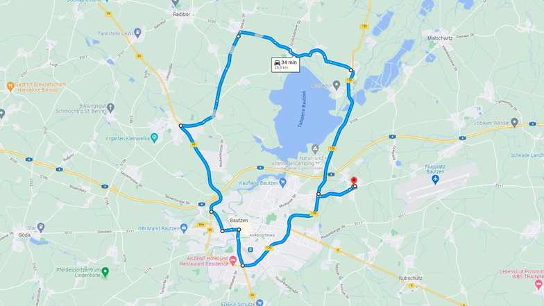 Diese Route wollen die Unternehmer beim Protestkorso am Donnerstag in Bautzen nehmen.