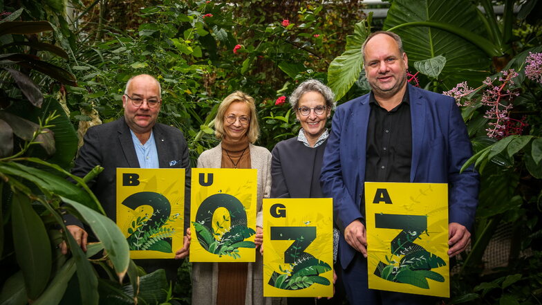 Andreas Wehner, Catrin Schmidt, Ursula Staudinger und Oberbürgermeister Dirk Hilbert (v. l.) wollen die Bundesgartenschau 2033 nach Dresden holen.