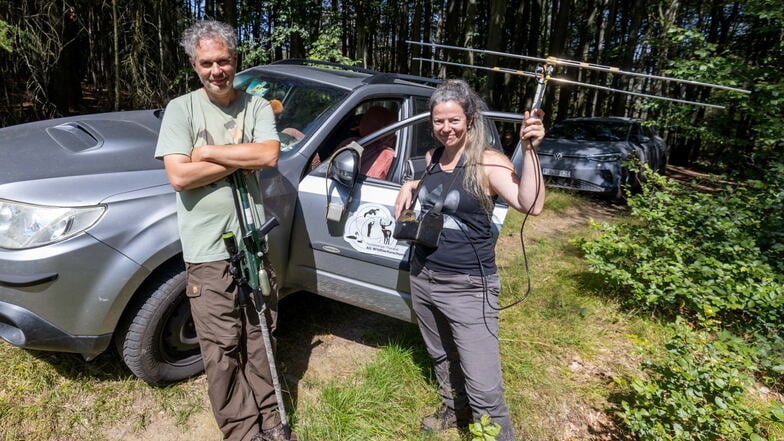 Sorgen für die digitale Beschattung der Rothirsche: die Tharandter Forstwissenschaftler Norman Stier und Vendula Meißner-Hylanova.