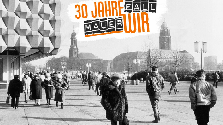 Kein Karstadt, kein Wöhrl: 1987 konnten die Dresdner von der Prager Straße aus noch das Rathaus sehen.