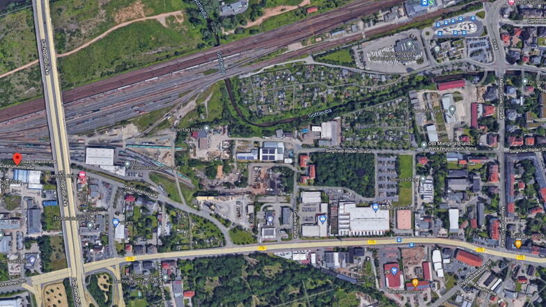 Gebiet zwischen Sachsenbrücke, Gottleuba und Gorki-Straße: Dieses Areal soll einheitlich entwickelt werden.