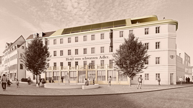 Ein erster Entwurf: So könnte das neue Hotel "Schwarzer Adler" in Pirna einmal aussehen.