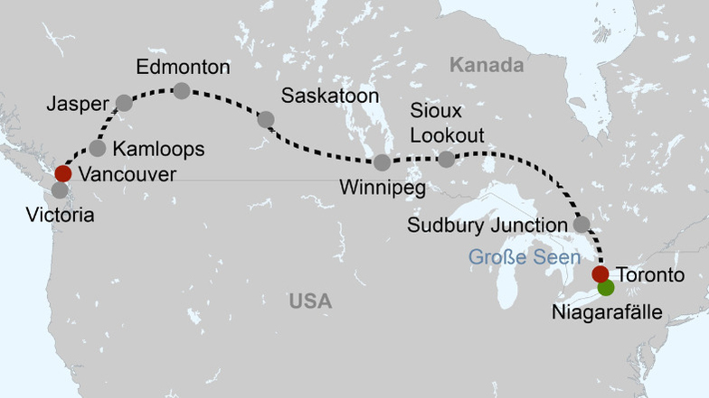Der legendären Zug von VIA Rail "The Canadian" verbindet den Osten und den Westen Kanadas und bietet Ihnen die Möglichkeit Kanada per Bahn zu erkunden.