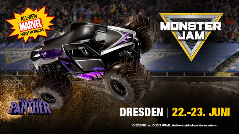 MONSTER JAM® 2024 im Rudolf-Harbig-Stadion Dresden: Marvel Monster Jam-Trucks vs. Fanlieblinge