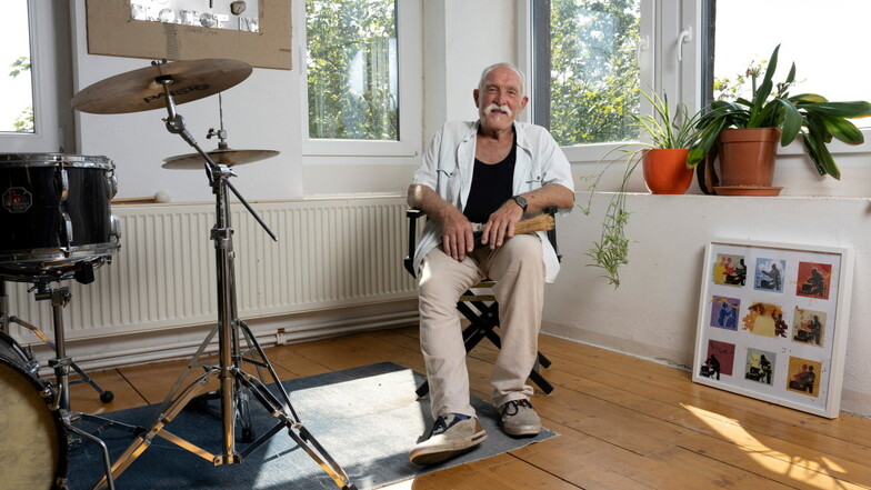 Das Schlagzeug immer in der Nähe: Günter Baby Sommer übt tägich eine Stunde lang.