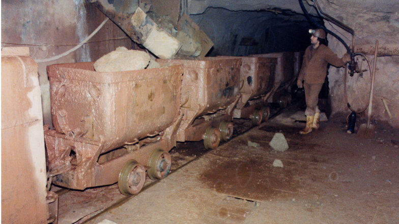 Foto aus der Zeit des Altenberger Bergbaus unter Tage kurz vor der Schließung 1991.