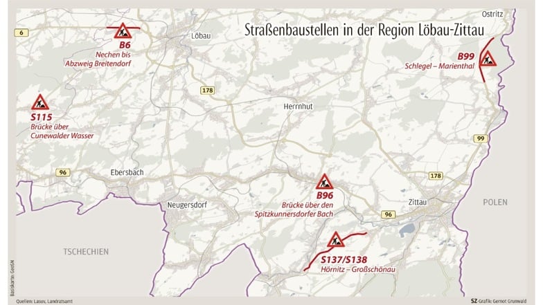 Super-Bausommer zwischen Löbau und Zittau: Drei Bundesstraßen dicht